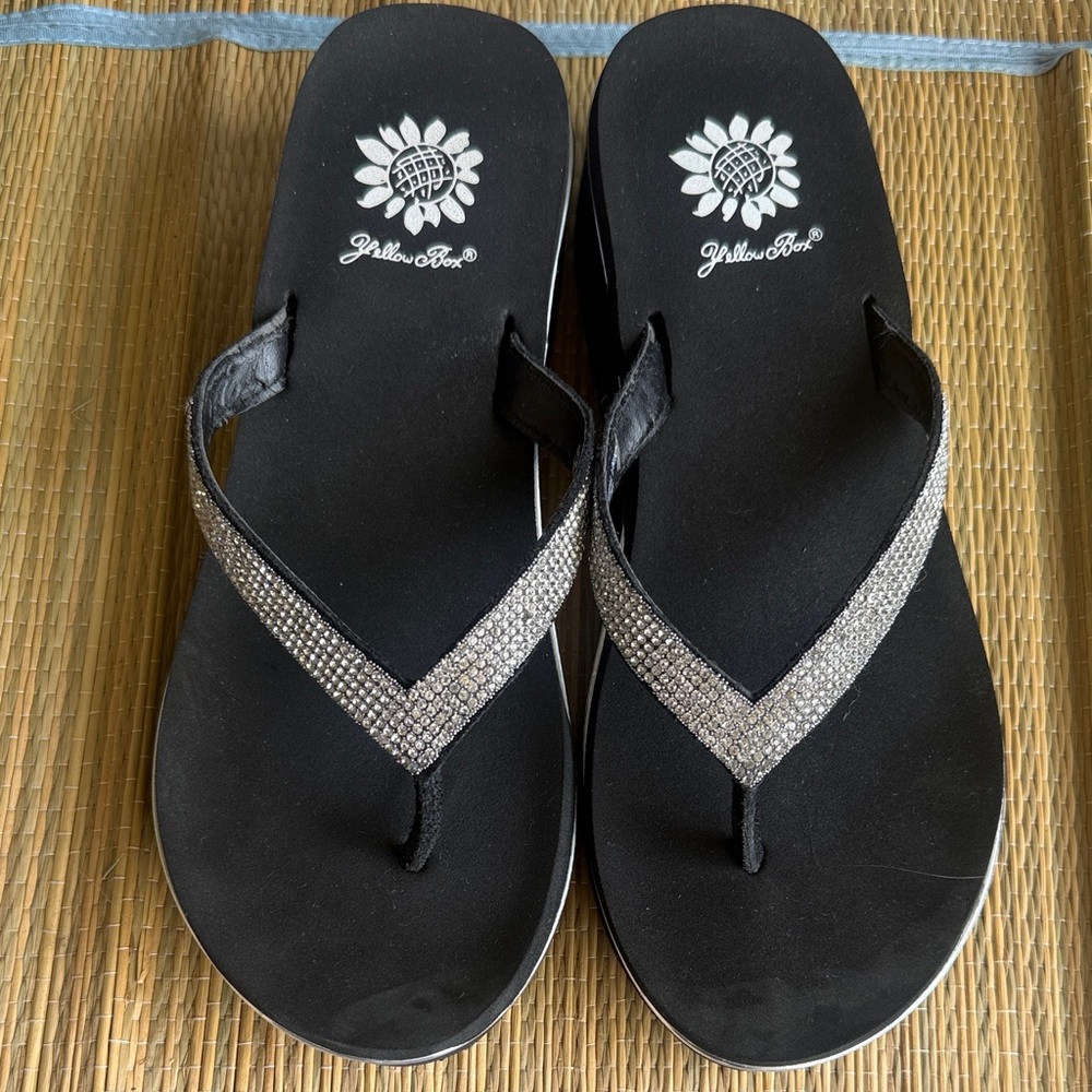 Yellow Box Black Rhinestone V-Trim Flip Flops